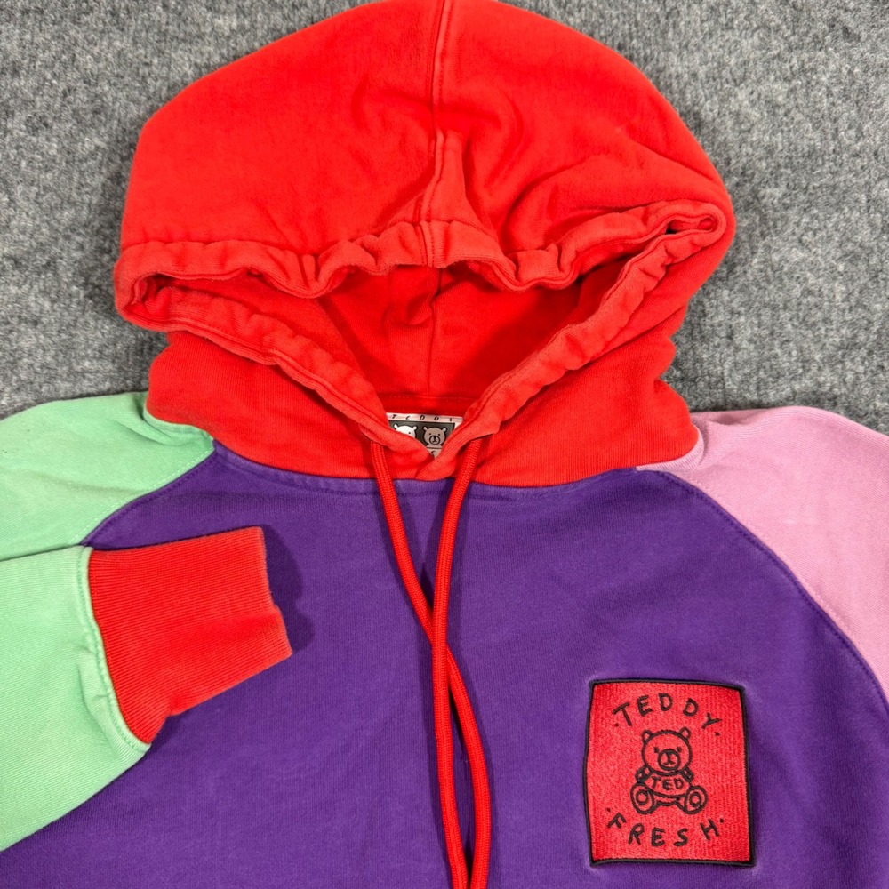 Teddy Fresh Hoodie Colorblock Streetwear Womens XS Purple Green Pink Red Cotton